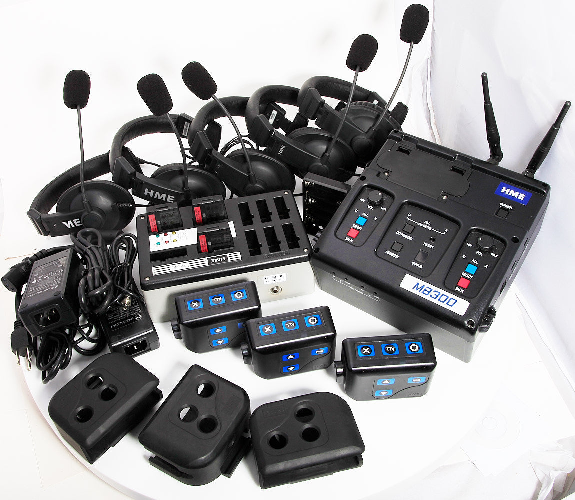 HME DX300 Video Production or Football Coach Intercom Base, 5 Headsets, 3 Beltpakcs, Charger