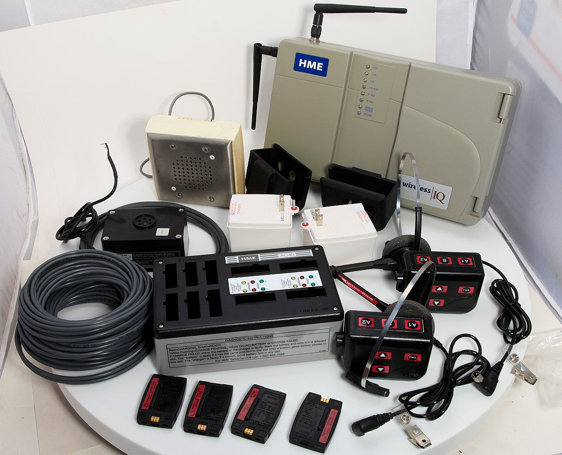 Fast Food Drive Thru Intercom HME Base6000 COM6000 Headsets Speaker Mic Battery Charger