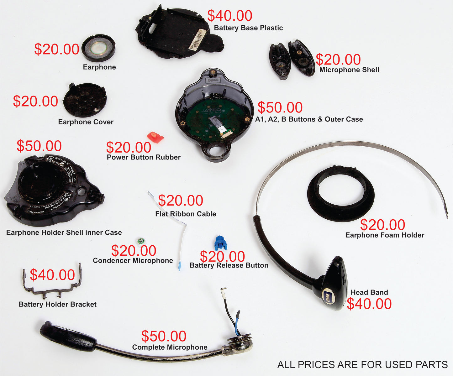 Used HME Drive Thru Wireless Headset Parts For HS6100 HS6200 HS6300 WH220 WH300