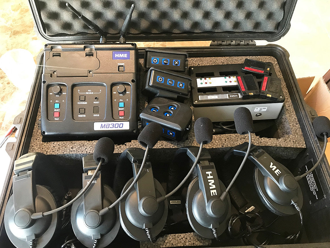 HME DX300 Video Production or Football Coach Intercom Base, 5 Headsets, 3 Beltpakcs, Charger