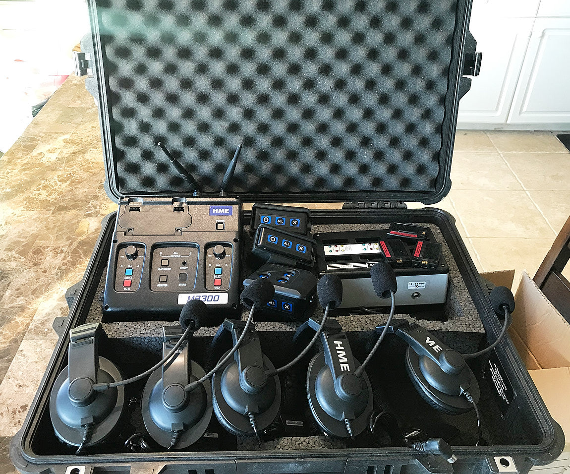 HME DX300 Video Production or Football Coach Intercom Base, 5 Headsets, 3 Beltpakcs, Charger