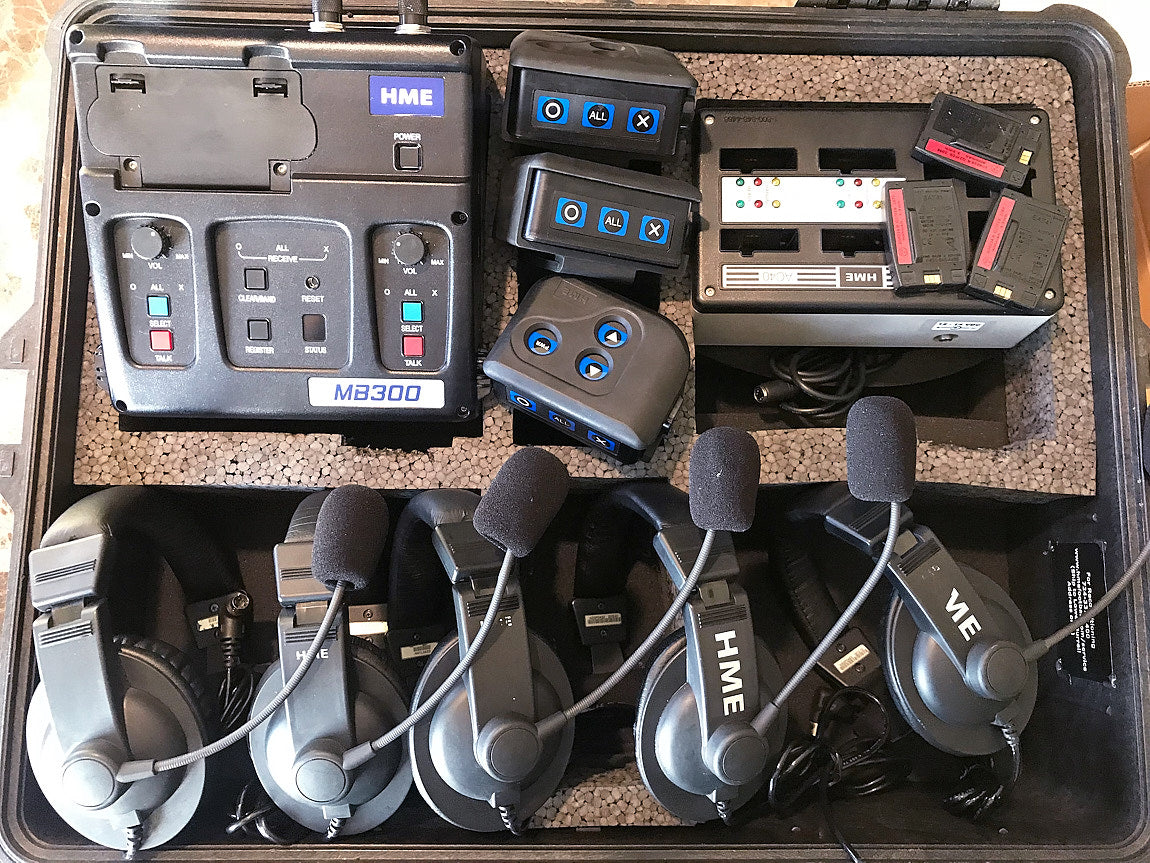 HME DX300 Video Production or Football Coach Intercom Base, 5 Headsets, 3 Beltpakcs, Charger