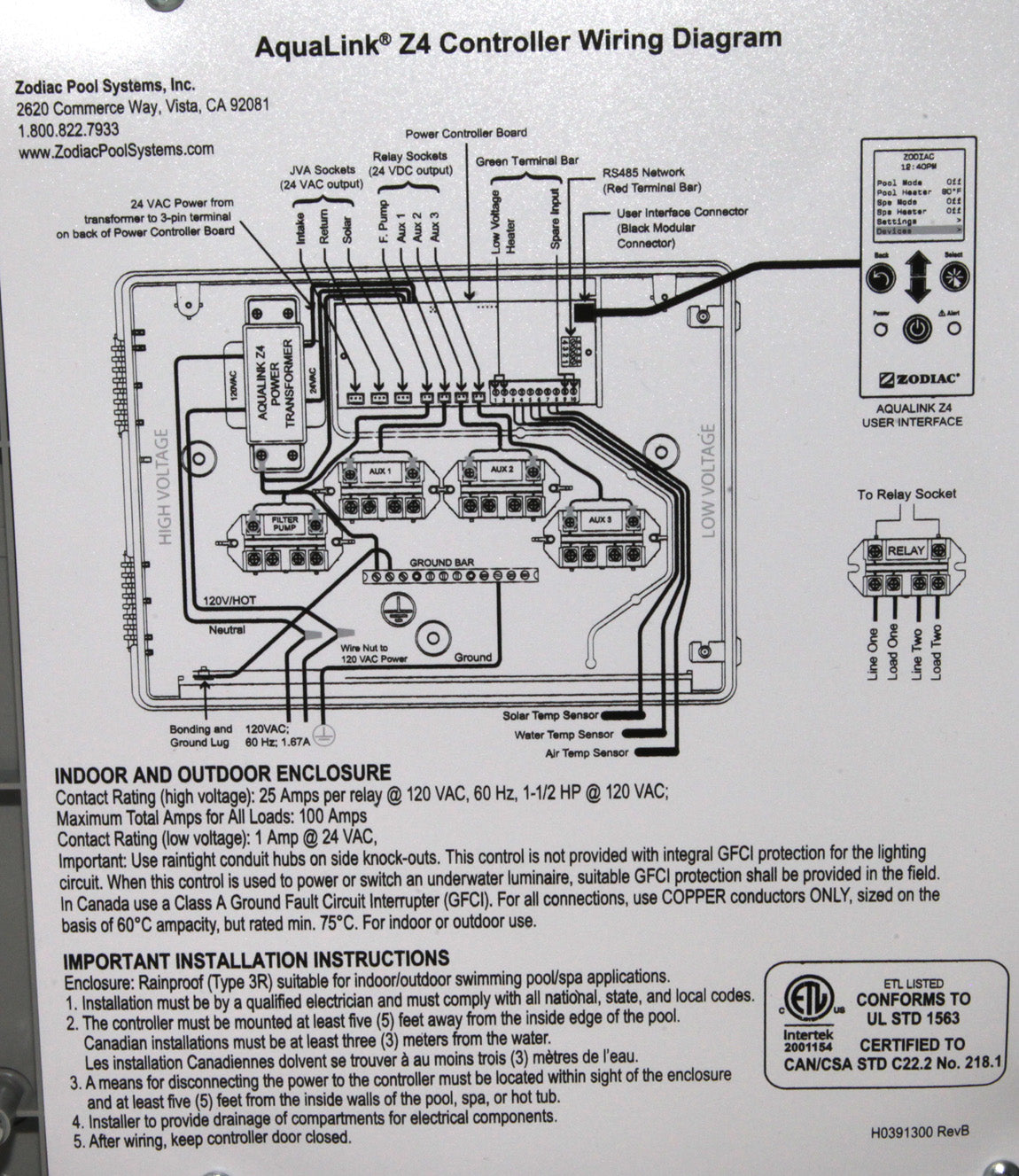 New Jandy Zodiac AquaLink Z4 Pool and Spa Automation System Indoor Outdoor Housing